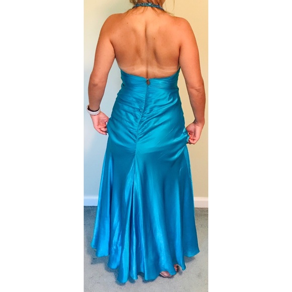 Turquoise Maxi Dress w/ Rhinestone Halter Neck - Picture 2 of 6